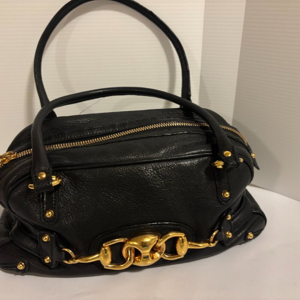 Gucci Black Leather Guccissima Horsebit Wave Boston Bag